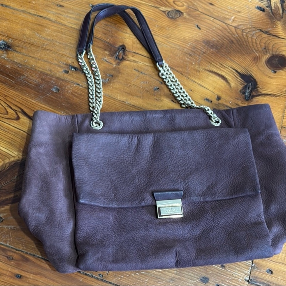 Kate Spade Dark Plum Large Leather Womens Tote Shoulder Bag w Chain Details.